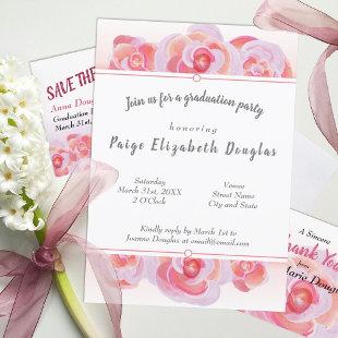 Pink and Gray Floral Botanical Graduation Party Invitation