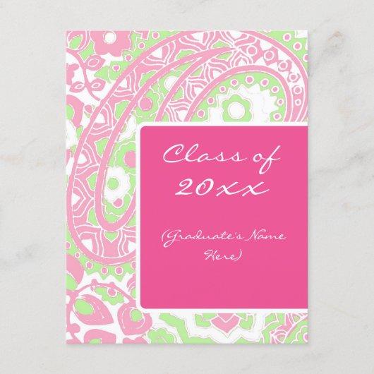 Pink and Green Paisley Graduation Announcement