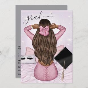 Pink and Grey African American Girl Graduation Invitation