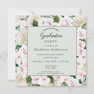 Pink and White Watercolor Blooms Graduation Party Invitation