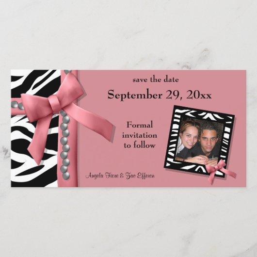 Pink And White Zebra Gems Save The Date Card