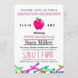Pink Apple Teacher Graduation Invitation