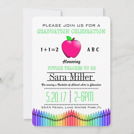 Pink Apple Teacher Graduation Invitation