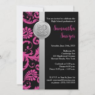 Pink, Black, and Silver Graduation Invitation