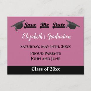 Pink Black Graduation Save The Date Announcement Postcard