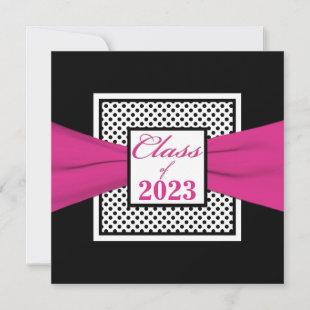 Pink Black White Polka Dot Photo Graduation Invite
