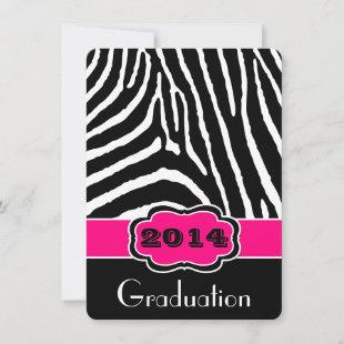 Pink, Black, White Zebra Print Graduation Invite