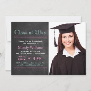 Pink Blackboard Photo Graduation Invitation