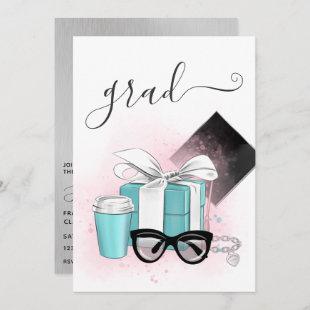 Pink, Blue and Silver Girl Graduation Party Invitation