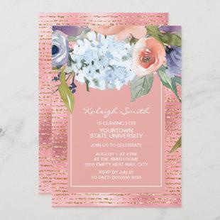 Pink Blue Floral Gold Glitter Girl's Trunk Party Card
