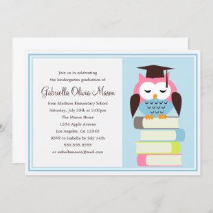 Pink/Blue Owl Graduation Party Invitation