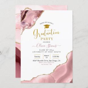 Pink Blush and Gold Agate Graduation Party Invitation
