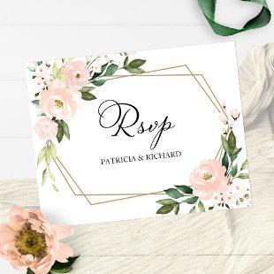 Pink Blush Floral Geometric Wedding RSVP Postcard