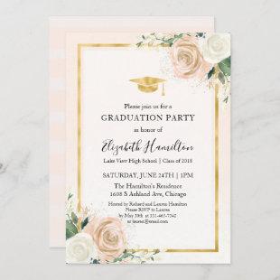 Pink Blush & Foil Gold Floral Graduation Party Invitation
