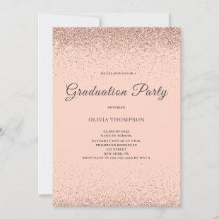 Pink Blush Glitter Graduation Party  Invitation