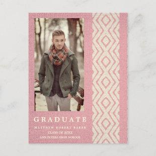 Pink Boho Tribal Textile Texture Photo Graduation Announcement Postcard