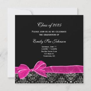 Pink Bow on Damask for Graduation Invitation