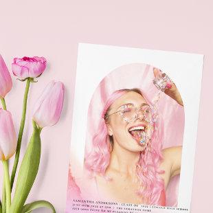 Pink Brush Stroke & Rose Gold | Arch Photo Frame F Foil Invitation