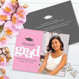 Pink Budget Photo Graduation Cap Bold Invitation