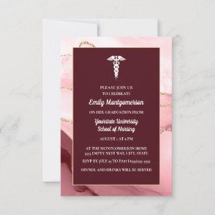 Pink Burgundy Gold Marble Nursing School Grad Invitation