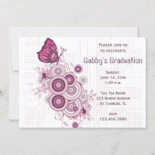 Pink Butterfly Graduation Party Invitation