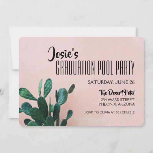 Pink Cactus Graduation Pool Party Invitation