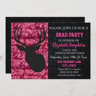 Pink Camo Deer Hunting Graduation Party Invitation