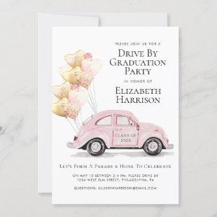 Pink Car Drive By Graduation Party Invitation