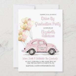 Pink Car Drive By Graduation Party Invitation