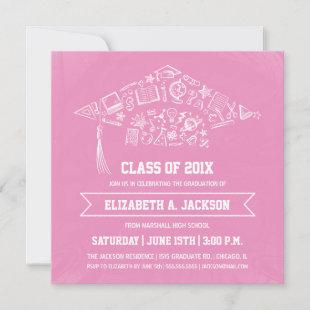 Pink Chalkboard Graduation Invitation with Photo