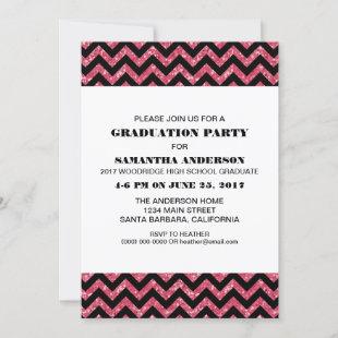 Pink Chevron Glitter Graduation Party Invite