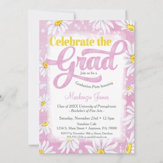 Pink Daisy Graduation Party Invitation Cute Floral