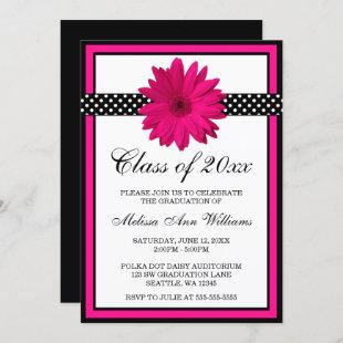 Pink Daisy Polka Dots Graduation Announcement