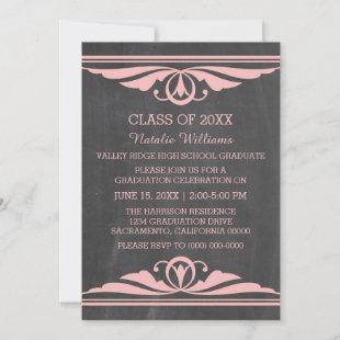 Pink Deco Chalkboard Graduation Invite
