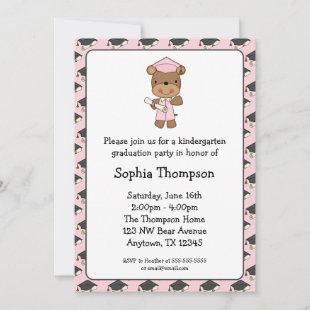 Pink Diploma Bear Girl Graduation Invitation