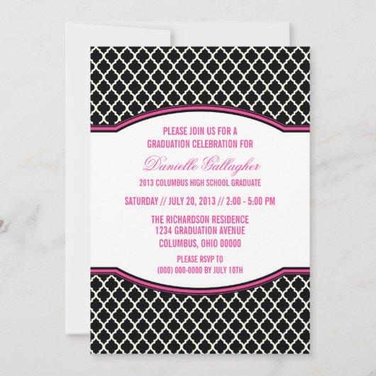 Pink Elegant Quatrefoil Graduation Invitation