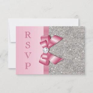 Pink Faux Bow & Diamonds RSVP