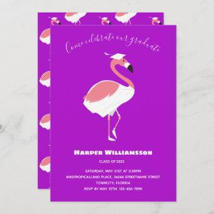Pink Flamingo Purple Animal Graduation Invitation