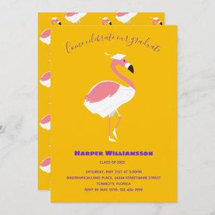 Pink Flamingo Yellow Animal Graduation Invitation