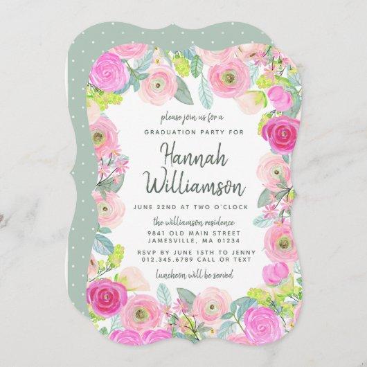 Pink Floral and Dots Graduation Party Invitation