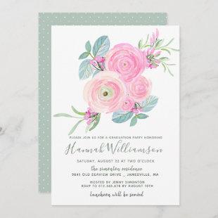 Pink Floral and Dots Graduation Party Invitations
