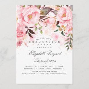 Pink Floral Elegant and Modern Graduation Party Invitation