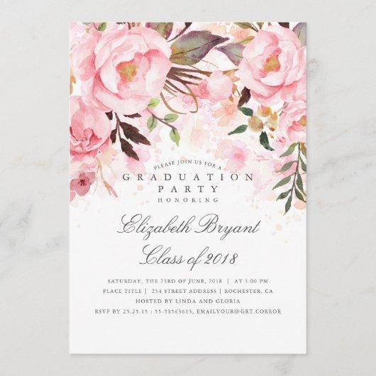 Pink Floral Elegant and Modern Graduation Party Invitation