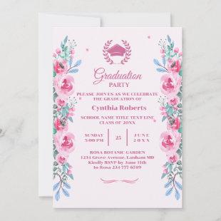 Pink Floral Graduation Invitation