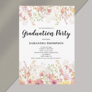 Pink Floral Graduation Party Invitation