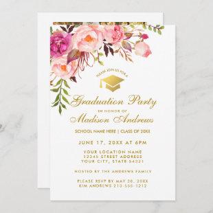 Pink Floral Graduation Party Invite - Back Photo