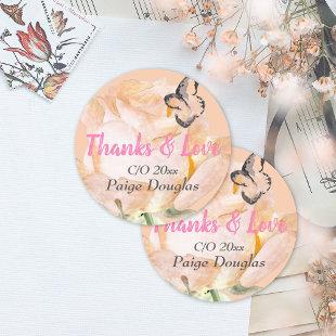 Pink Floral Graduation Thank You Classic Round Sticker