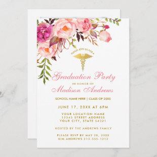 Pink Floral Nurse Grad Party Invite - Back Photo