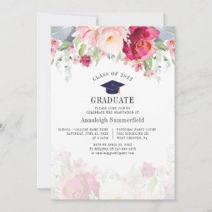 Pink Floral Watercolor 2022 Graduation Party Invitation