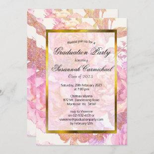 Pink Floral Watercolor Graduation Party Invitation